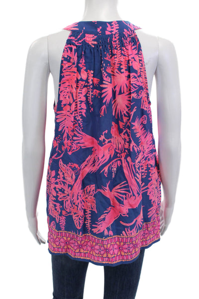 Lilly Pulitzer, Women, Sleeveless Silk Tunic Dark Blue Bird Button Size S