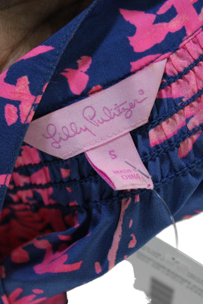 Lilly Pulitzer, Women, Sleeveless Silk Tunic Dark Blue Bird Button Size S