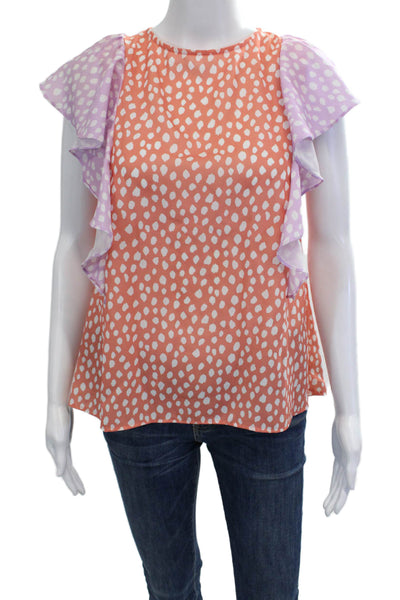 Crosby By Mollie Burch Women Orange Polka Dot Blouse Cap-Sleeve Size S