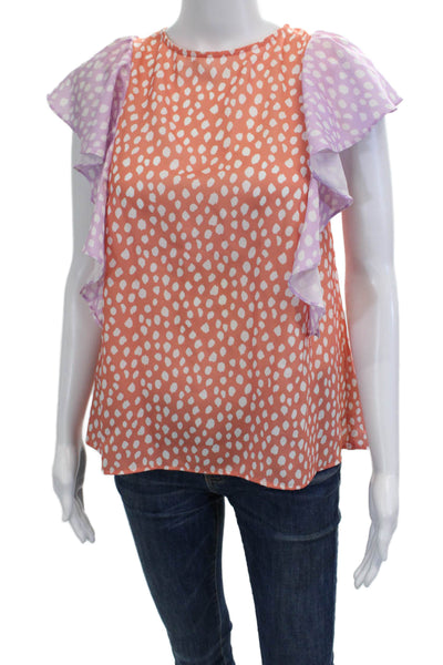 Crosby By Mollie Burch Women Orange Polka Dot Blouse Cap-Sleeve Size S
