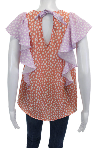 Crosby By Mollie Burch Women Orange Polka Dot Blouse Cap-Sleeve Size S