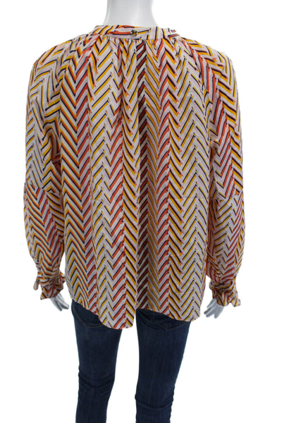 Marie Oliver Women White Herringbone Aztec Silk Blouse Button L/S Size S