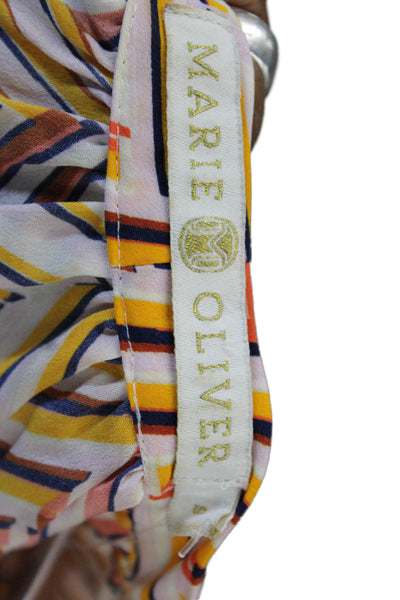 Marie Oliver Women White Herringbone Aztec Silk Blouse Button L/S Size S