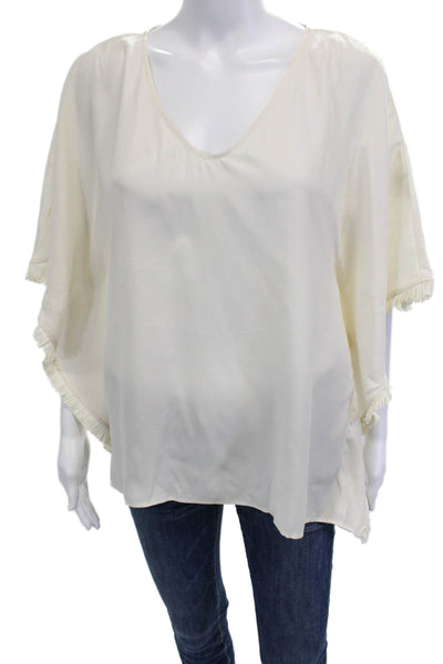 Marie Oliver Women Kimono Blouse 100% Silk Beige V-Neck Short Sleeve Size XS