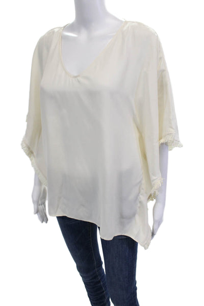 Marie Oliver Women Kimono Blouse 100% Silk Beige V-Neck Short Sleeve Size XS