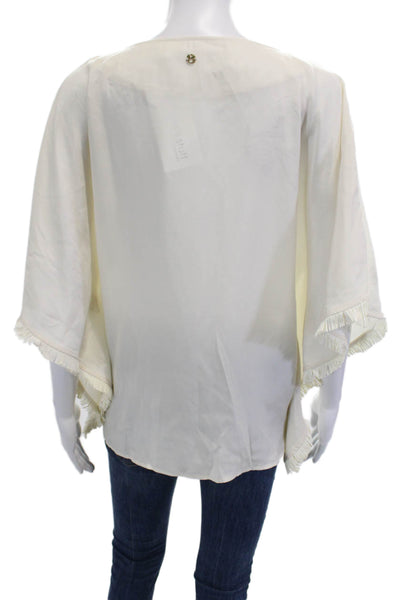 Marie Oliver Women Kimono Blouse 100% Silk Beige V-Neck Short Sleeve Size XS