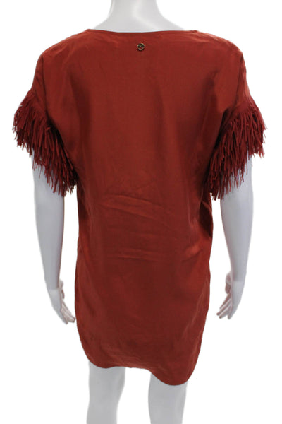 Marie Oliver Womens Silk V-Neck Tunic Blouse Red Short Sleeve Size 2XS