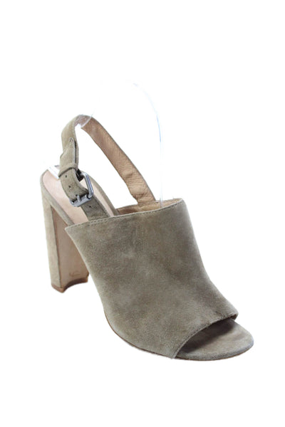 Madewell Womens Textured Suede Open Toe Slingback Heels Khaki Size 6.5