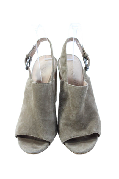 Madewell Womens Textured Suede Open Toe Slingback Heels Khaki Size 6.5