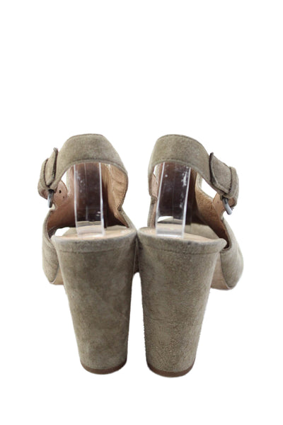 Madewell Womens Textured Suede Open Toe Slingback Heels Khaki Size 6.5