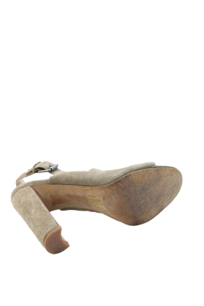Madewell Womens Textured Suede Open Toe Slingback Heels Khaki Size 6.5