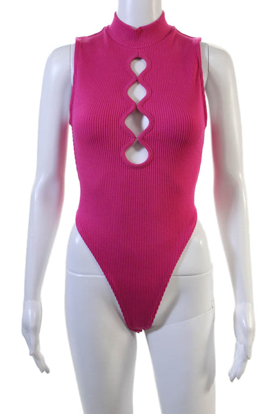 Zara Women Pink Mock Neck Sleeveless Jumpsuit Snap Closure 90s Size M