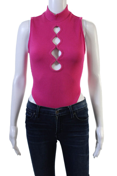 Zara Women Pink Mock Neck Sleeveless Jumpsuit Snap Closure 90s Size M