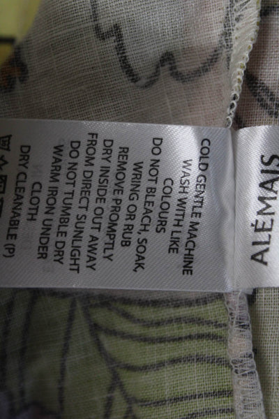 Alemais Women Tunic Button-Up Green Floral 100% Linen Collared Size 12
