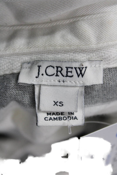 J Crew Women Cropped Striped Collared Polo Gray Long Sleeve Button Size XS