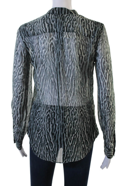 BCBG Max Azria Women Black Animal Print V-Neck Button-Up Blouse Size 2XS