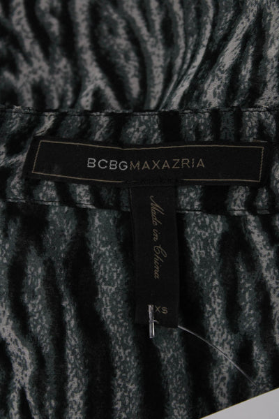 BCBG Max Azria Women Black Animal Print V-Neck Button-Up Blouse Size 2XS