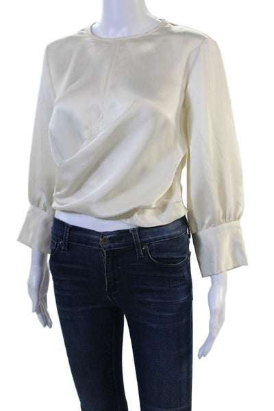 Zara Women Blouse Beige Round Neck 3/4 Sleeve Button Cuff Fall Size M
