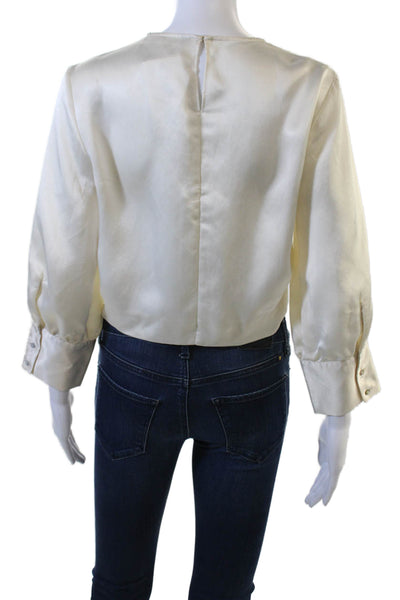 Zara Women Blouse Beige Round Neck 3/4 Sleeve Button Cuff Fall Size M