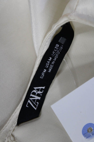 Zara Women Blouse Beige Round Neck 3/4 Sleeve Button Cuff Fall Size M