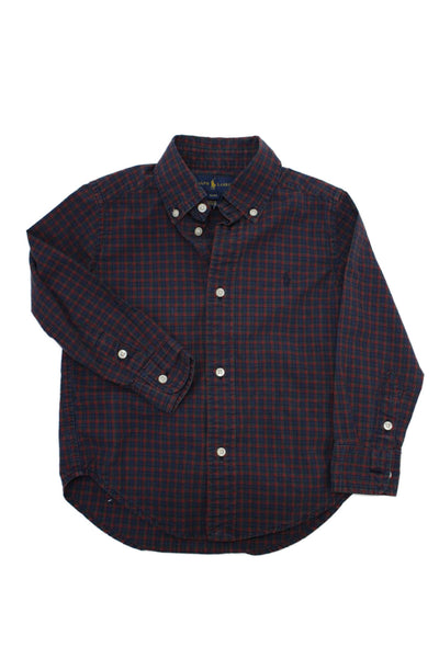 Polo Ralph Lauren Boys Cotton Plaid Long Sleeve Button-Down Shirt Blue Size 3T