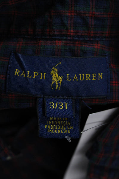 Polo Ralph Lauren Boys Cotton Plaid Long Sleeve Button-Down Shirt Blue Size 3T