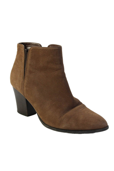 Franco Sarto Womens Leather Zippered Heeled Ankle Boots Brown Size 7.5