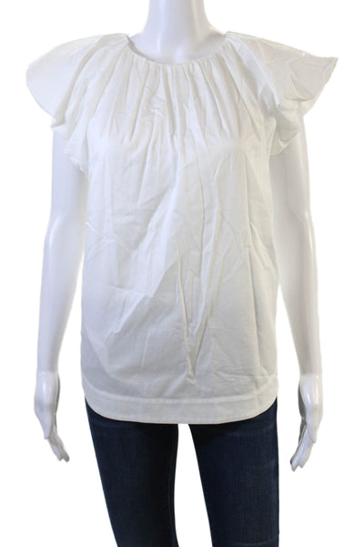 Trina Turk Women White Short Sleeve Round Neck Organic Cotton Blouse Size L