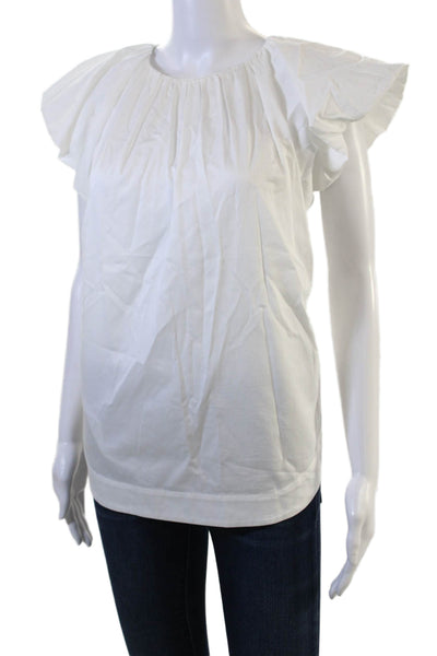 Trina Turk Women White Short Sleeve Round Neck Organic Cotton Blouse Size L