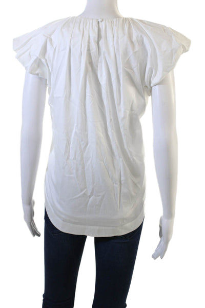 Trina Turk Women White Short Sleeve Round Neck Organic Cotton Blouse Size L