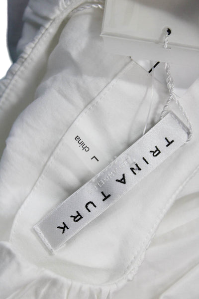 Trina Turk Women White Short Sleeve Round Neck Organic Cotton Blouse Size L