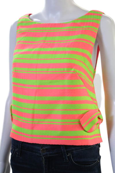 Trina Turk Women Cropped Striped Green Tank Round Neck Sleeveless Size 4