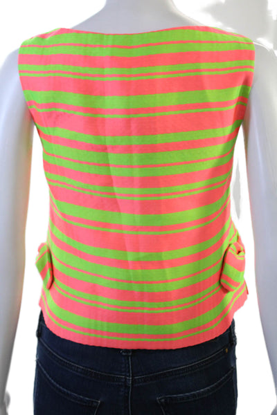 Trina Turk Women Cropped Striped Green Tank Round Neck Sleeveless Size 4