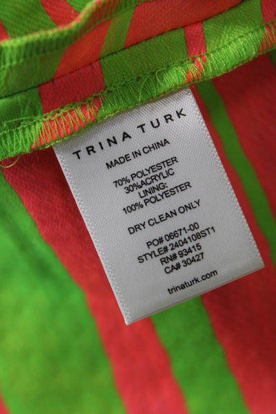 Trina Turk Women Cropped Striped Green Tank Round Neck Sleeveless Size 4