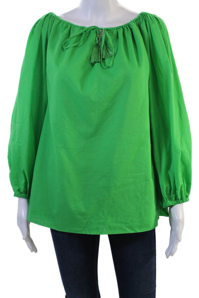 Trina Turk, Women Tunic Blouse Green Long Sleeve 100% Cotton Boho Size S