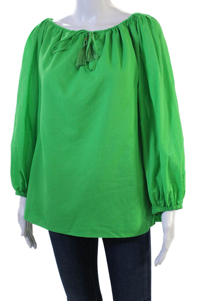 Trina Turk, Women Tunic Blouse Green Long Sleeve 100% Cotton Boho Size S