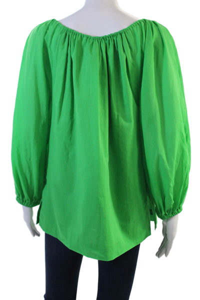 Trina Turk, Women Tunic Blouse Green Long Sleeve 100% Cotton Boho Size S