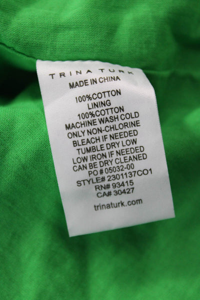 Trina Turk, Women Tunic Blouse Green Long Sleeve 100% Cotton Boho Size S