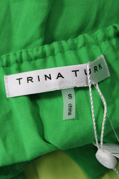 Trina Turk, Women Tunic Blouse Green Long Sleeve 100% Cotton Boho Size S