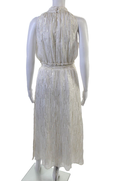 Drew Women Blouson Maxi Dress White Striped High Neck Sleeveless Size S