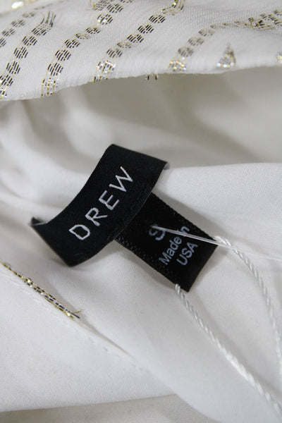 Drew Women Blouson Maxi Dress White Striped High Neck Sleeveless Size S