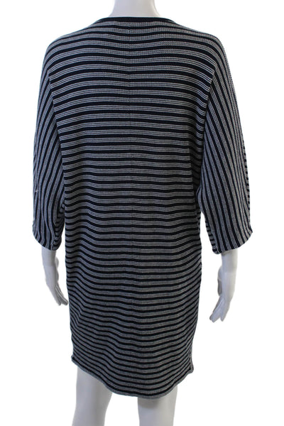 Trina Turk Women Dark Blue V-Neck Shift Sweater Dress 3/4 Sleeve Size S