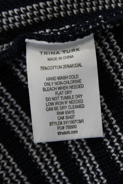Trina Turk Women Dark Blue V-Neck Shift Sweater Dress 3/4 Sleeve Size S