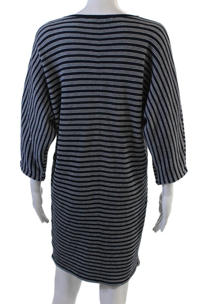 Trina Turk Women Striped V-Neck Sweater Dress Dark Blue 3/4 Sleeve Size L