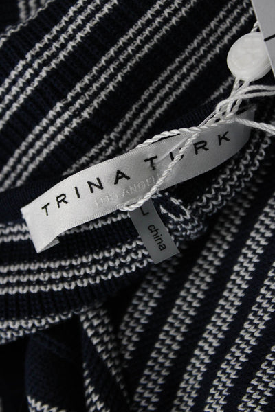 Trina Turk Women Striped V-Neck Sweater Dress Dark Blue 3/4 Sleeve Size L