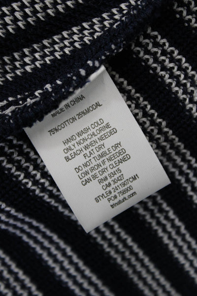 Trina Turk Women Shift Sweater Dress Dark Blue Striped V-Neck 3/4 Sleeve Size M