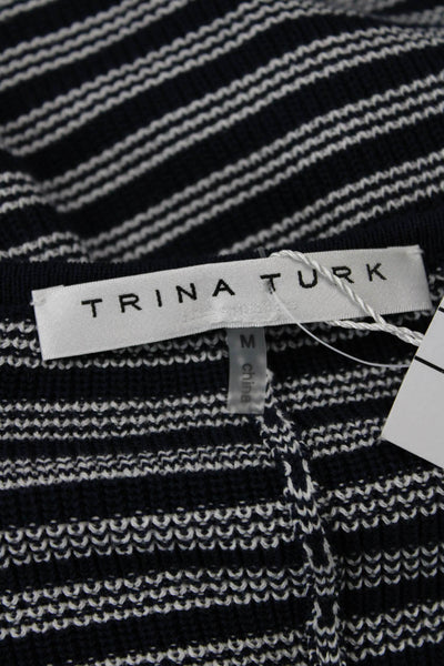Trina Turk Women Shift Sweater Dress Dark Blue Striped V-Neck 3/4 Sleeve Size M