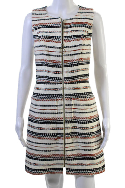 Trina Turk Women Striped Sleeveless Shift Mini Dress Beige Zip Size 2