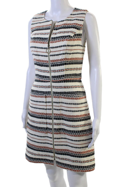 Trina Turk Women Striped Sleeveless Shift Mini Dress Beige Zip Size 2