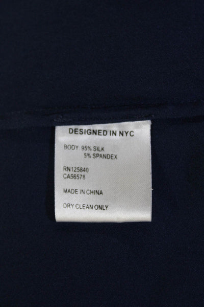 Intermix Womens Blouse Dark Blue Silk Blend Mock Neck Zip Long Sleeve Size 0